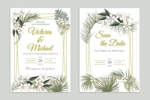 Wedding invitation card design, floral invite Stock Illustration