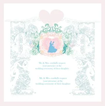 Wedding invitation card with floral elements. Stock Illustration