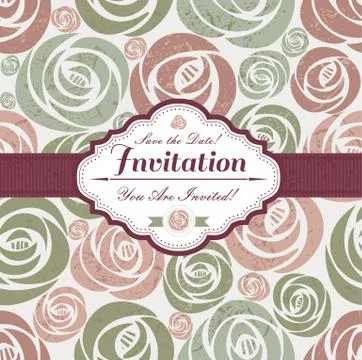 Wedding invitation card on floral pattern background Stock Illustration