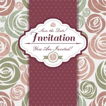 Wedding invitation card on floral pattern background Stock Illustration