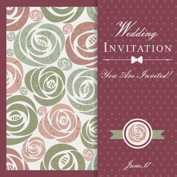 Wedding invitation card on floral pattern background Stock Illustration