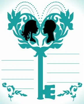 Wedding invitation card with key Stock Illustration