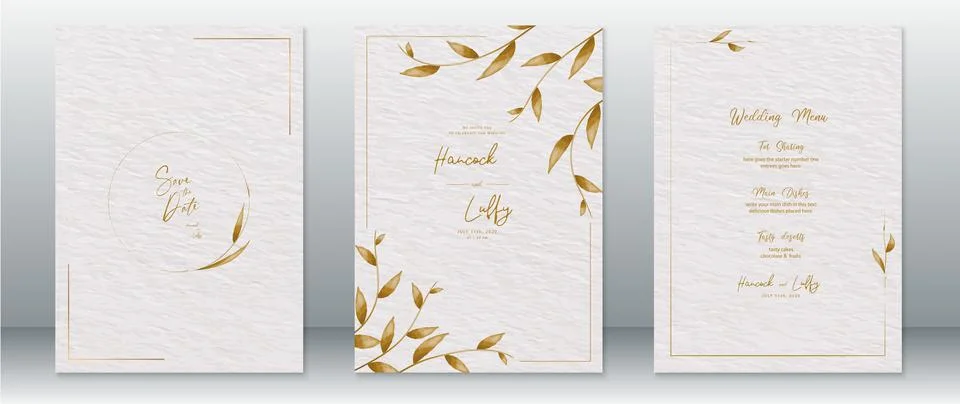 Wedding invitation card template luxury with gold design Stock Illustration