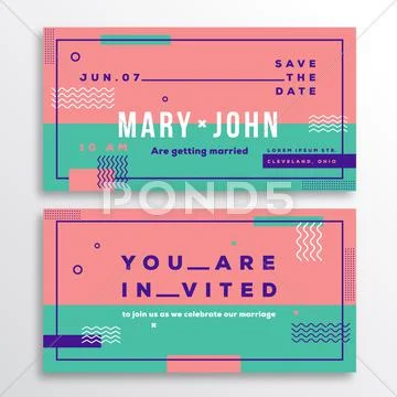 Wedding Invitation Card Template. Modern Abstract Flat Swiss Style Background Stock Illustration