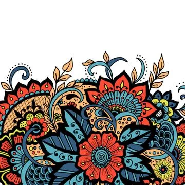 Wedding invitation card with vector abstract floral elements in Indian mehndi 스톡 일러스트
