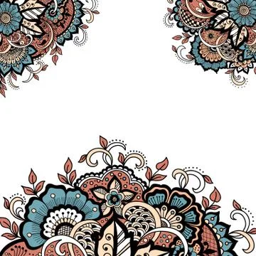 Wedding invitation card with vector abstract floral elements in Indian mehndi Illustrazione stock