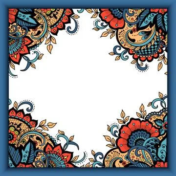Wedding invitation card with vector abstract floral elements in Indian mehndi Illustrazione stock
