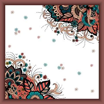 Wedding invitation card with vector abstract floral elements in Indian mehndi Illustrazione stock