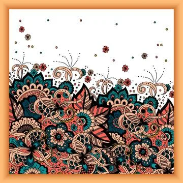 Wedding invitation card with vector abstract floral elements in Indian mehndi Illustrazione stock