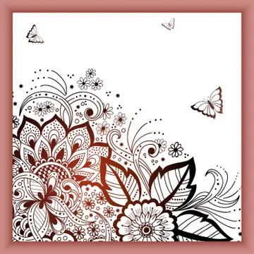 Wedding invitation card with vector abstract floral elements in Indian mehndi Illustrazione stock