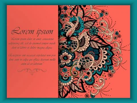 Wedding invitation card with vector abstract floral elements in Indian mehndi Illustrazione stock