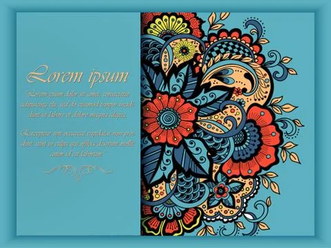 Wedding invitation card with vector abstract floral elements in Indian mehndi Illustrazione stock