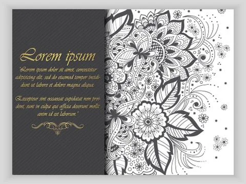 Wedding invitation card with vector abstract floral elements in Indian mehndi Illustrazione stock
