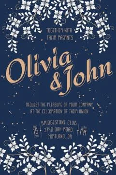Wedding invitation card. Vector invitation card with floral elements on the b Illustrazione stock
