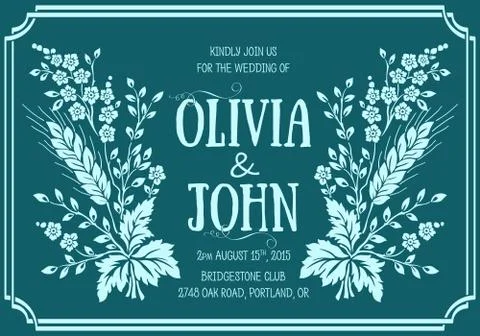 Wedding invitation card. Vector invitation card with floral elements on the b イラスト素材