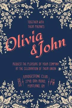 Wedding invitation card. Vector invitation card with floral elements on the b イラスト素材