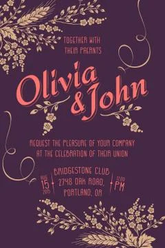 Wedding invitation card. Vector invitation card with floral elements on the b Stock Illustration