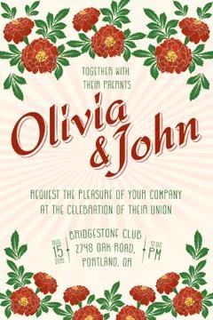 Wedding invitation card. Vector invitation card with floral elements on the b Illustrazione stock