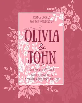 Wedding invitation card. Vector invitation card with floral elements on the b Illustrazione stock