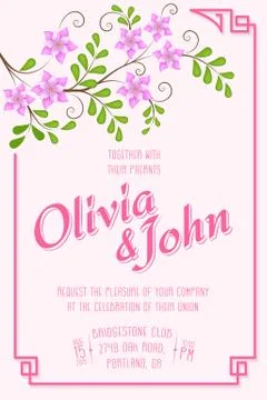 Wedding invitation card. Vector invitation card with floral elements on the b 스톡 일러스트