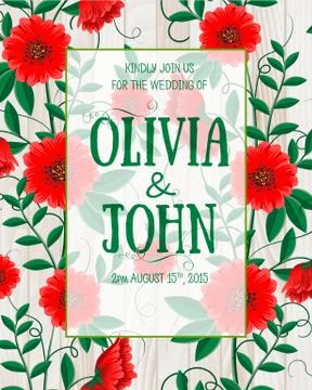 Wedding invitation card. Vector invitation card with floral background and el Illustrazione stock