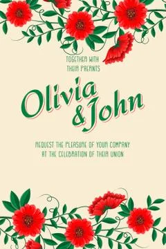 Wedding invitation card. Vector invitation card with floral background and el Stock Illustration