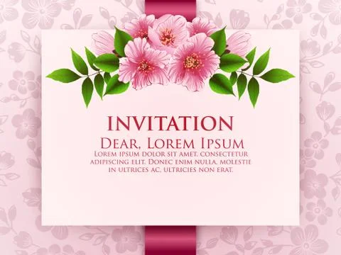 Wedding invitation card. Vector invitation card with floral background and el Illustrazione stock
