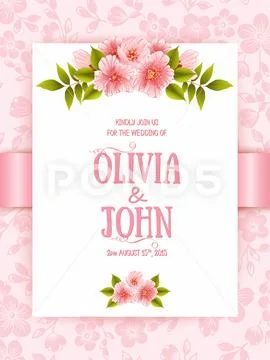 Wedding invitation card. Vector invitation card with floral background and el Stock Illustration