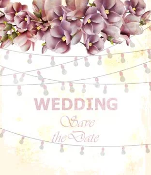 Wedding Invitation card Vector. Spring Floral and lights backgrounds Stock Illustration