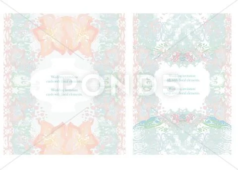 Wedding invitation cards with floral elements. Stock Illustration