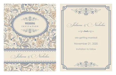 Wedding invitation cards.  Flowers Pattern Stock Illustration