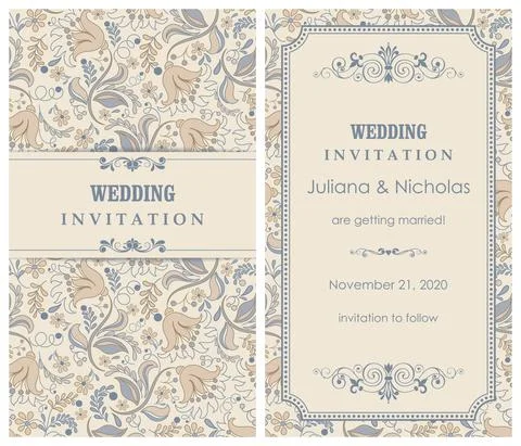 Wedding invitation cards.  Flowers Pattern. Stock Illustration