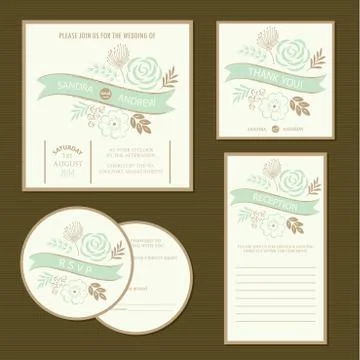 Wedding invitation cards set Stock Illustration