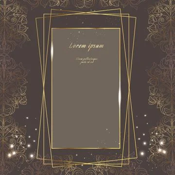 Wedding invitation chocolate coffee gradient with gold frame on a beautiful b Stock Illustration