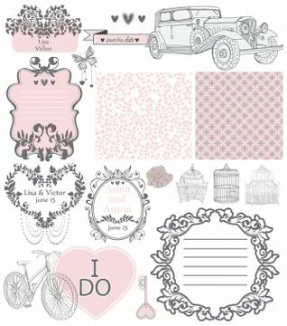 Wedding invitation collection of vintage elements Stock Illustration