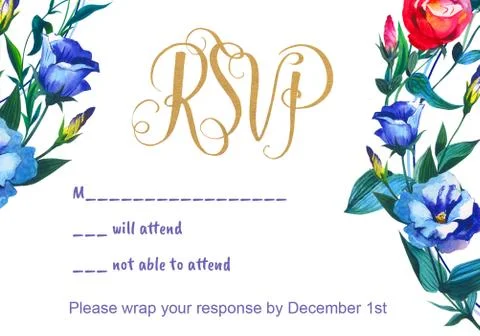 Wedding invitation DiY template handmade watercolor illustration Stock Illustration