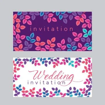 Wedding invitation floral flat vector template Stock Illustration