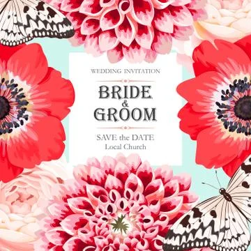 Wedding invitation with flowers Stock Illustration