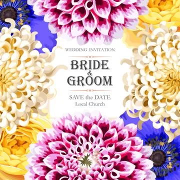 Wedding invitation with flowers Stock Illustration