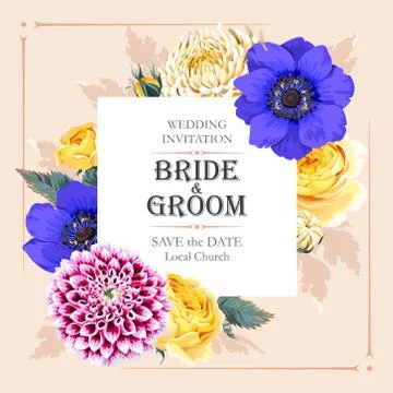 Wedding invitation with flowers Stock Illustration