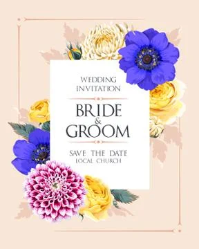 Wedding invitation with flowers Stock Illustration