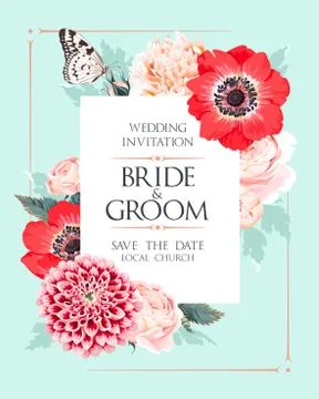 Wedding invitation with flowers Stock Illustration