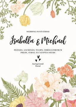 Wedding invitation with flowers. Illustrazione stock