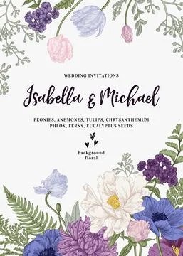 Wedding invitation with flowers. Illustrazione stock