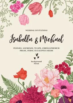 Wedding invitation with flowers. Illustrazione stock