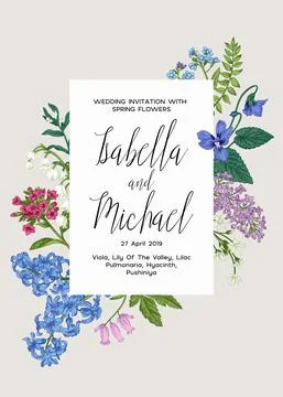Wedding invitation with flowers. Illustrazione stock