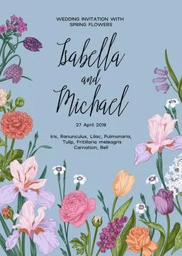 Wedding invitation with  flowers. Stock Illustration