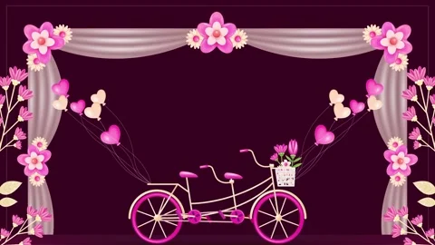 Wedding invitation frame. Animation of double couple bicycle with heart balloons Stock Footage 242918189