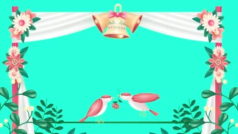 Wedding invitation frame. animation of a pair of birds with flowers in summer Stockbeeldmateriaal 242918760