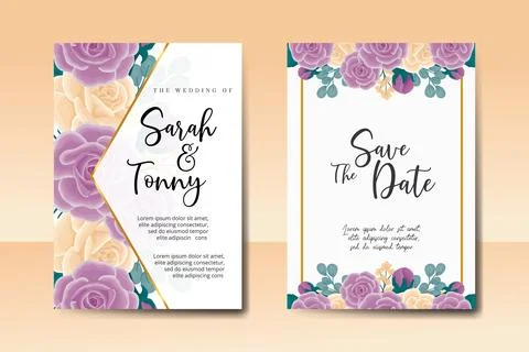 Wedding invitation frame set, floral Rose watercolor Digital hand drawn Illustrazione stock